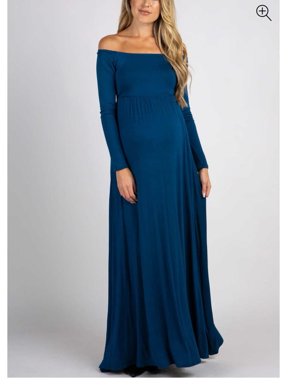 Pink Blush Maternity Off-Shoulder Long Sleeve Maxi Dress in Teal